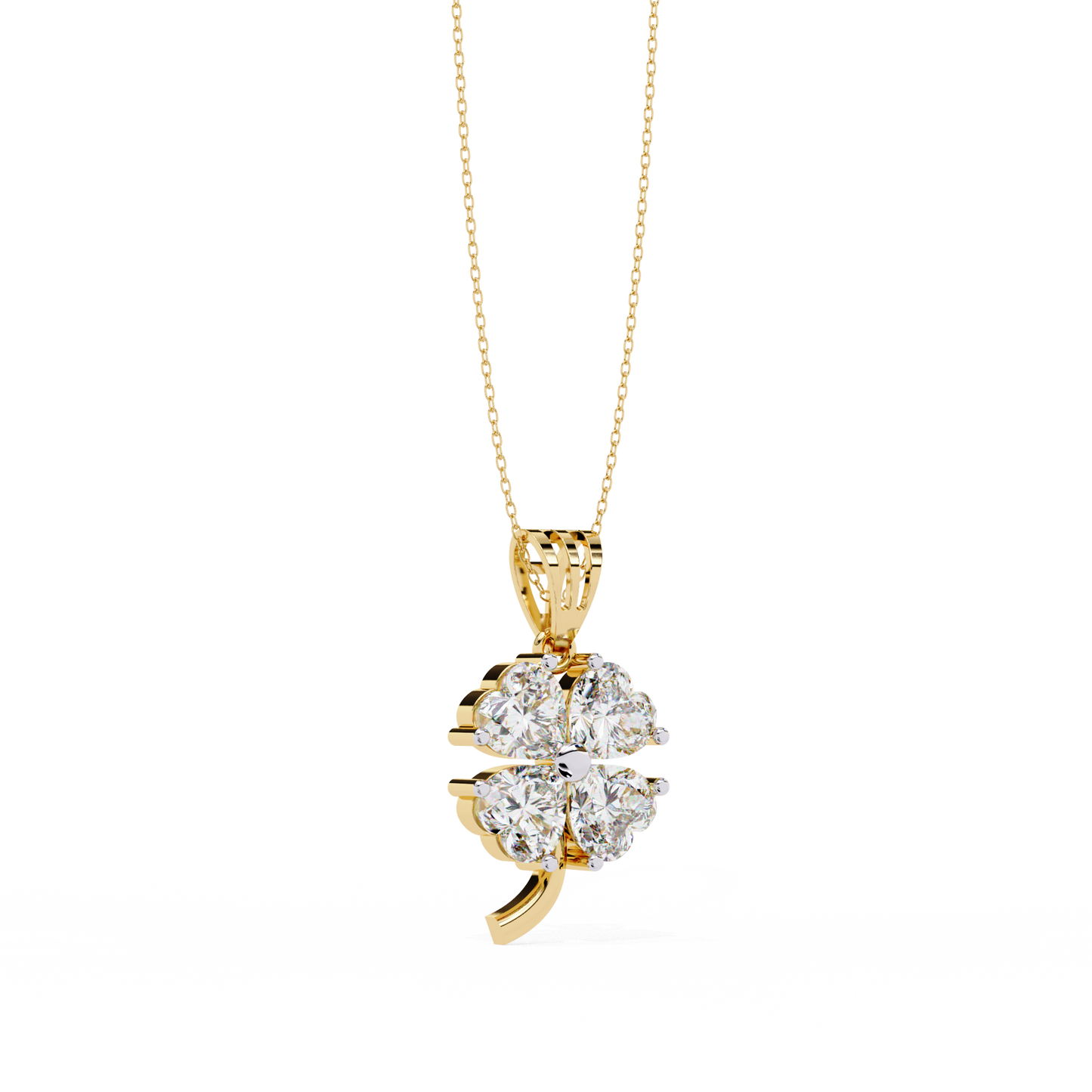 3.21 Carat Heart-Cut Diamond Clover Pendant in Yellow Gold