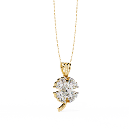 3.21 Carat Heart-Cut Diamond Clover Pendant in Yellow Gold