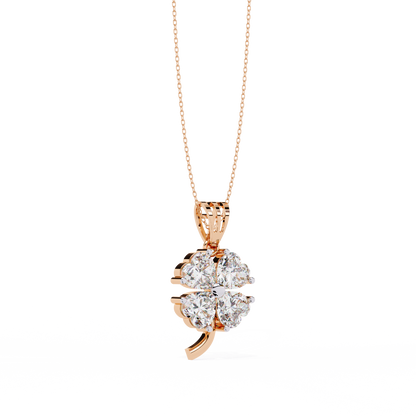 3.21 Carat Heart-Cut Diamond Clover Pendant in Yellow Gold