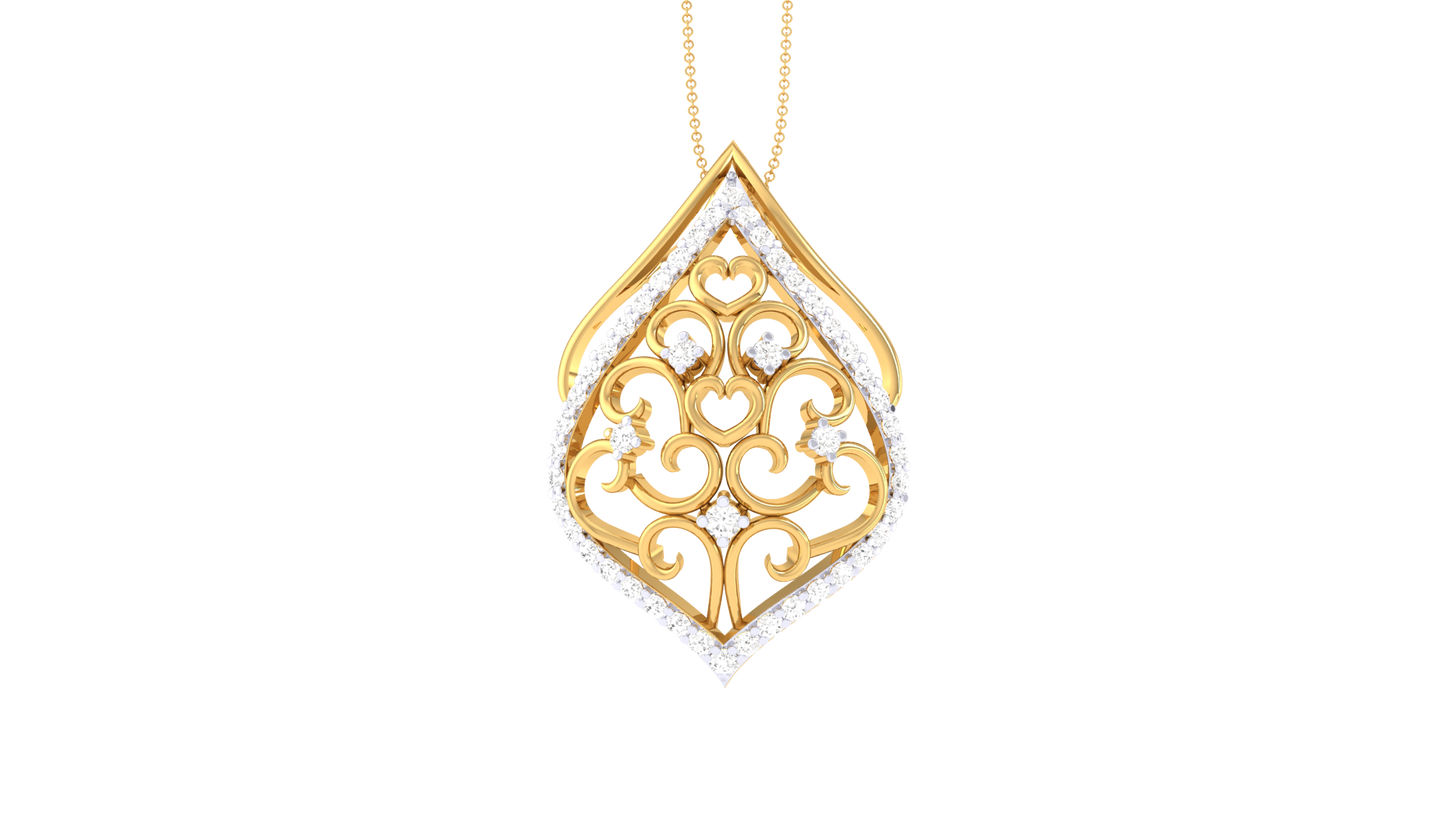 Teardrop Swirl Pendant - 0.32 Ct Shimmering Diamonds In Gold