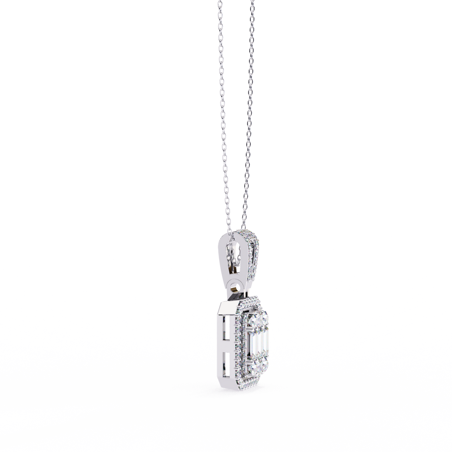 0.72 Ct Baguette & Round Brilliant Diamond Illusion Halo Pendant in Gold
