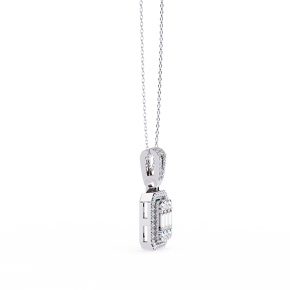 0.72 Ct Baguette & Round Brilliant Diamond Illusion Halo Pendant in Gold