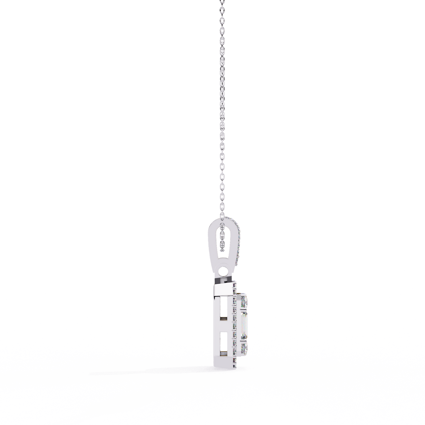 0.72 Ct Baguette & Round Brilliant Diamond Illusion Halo Pendant in Gold