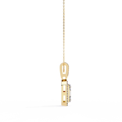 0.72 Ct Baguette & Round Brilliant Diamond Illusion Halo Pendant in Gold