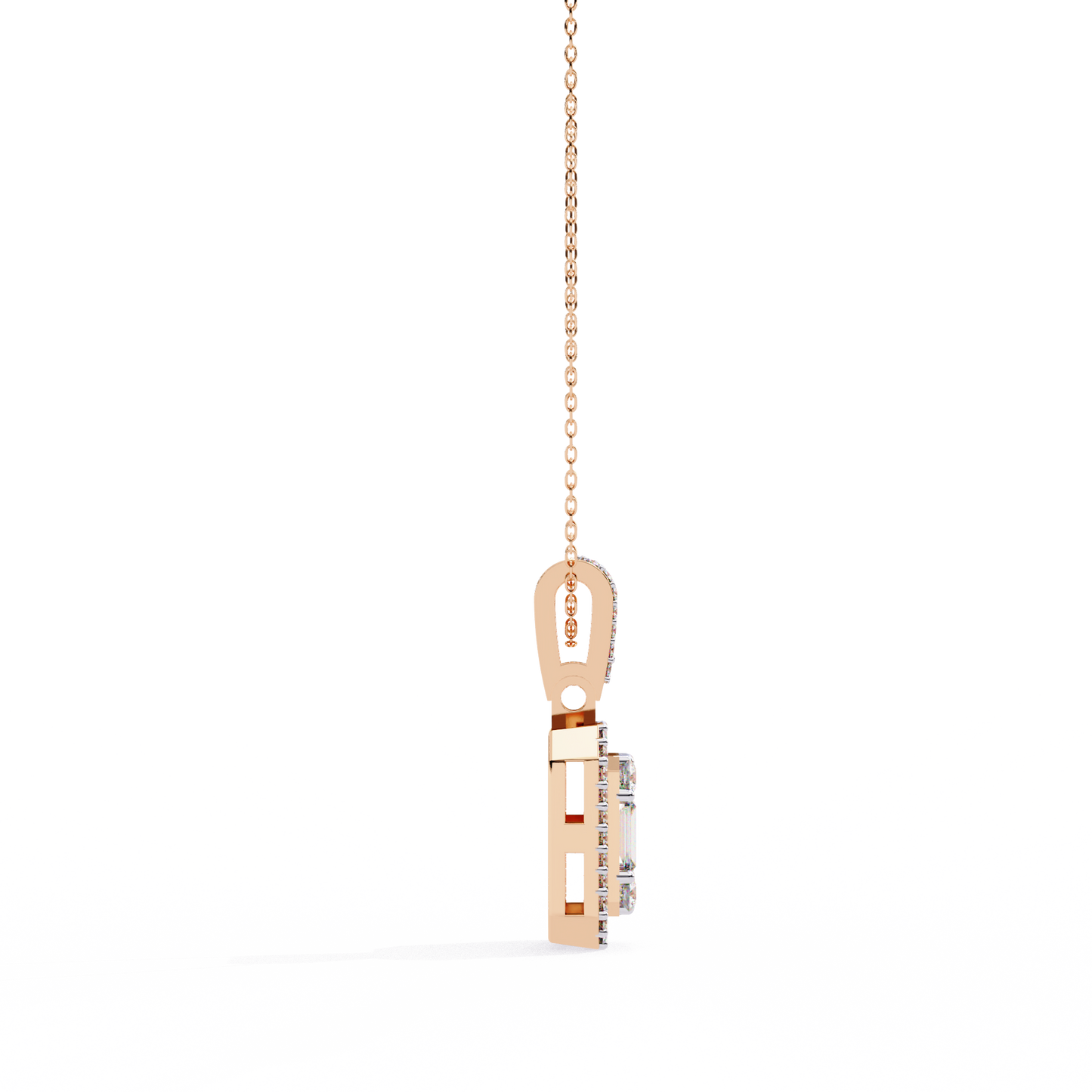 0.72 Ct Baguette & Round Brilliant Diamond Illusion Halo Pendant in Gold