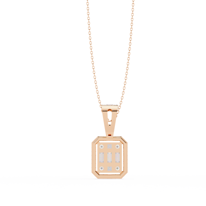 0.72 Ct Baguette & Round Brilliant Diamond Illusion Halo Pendant in Gold
