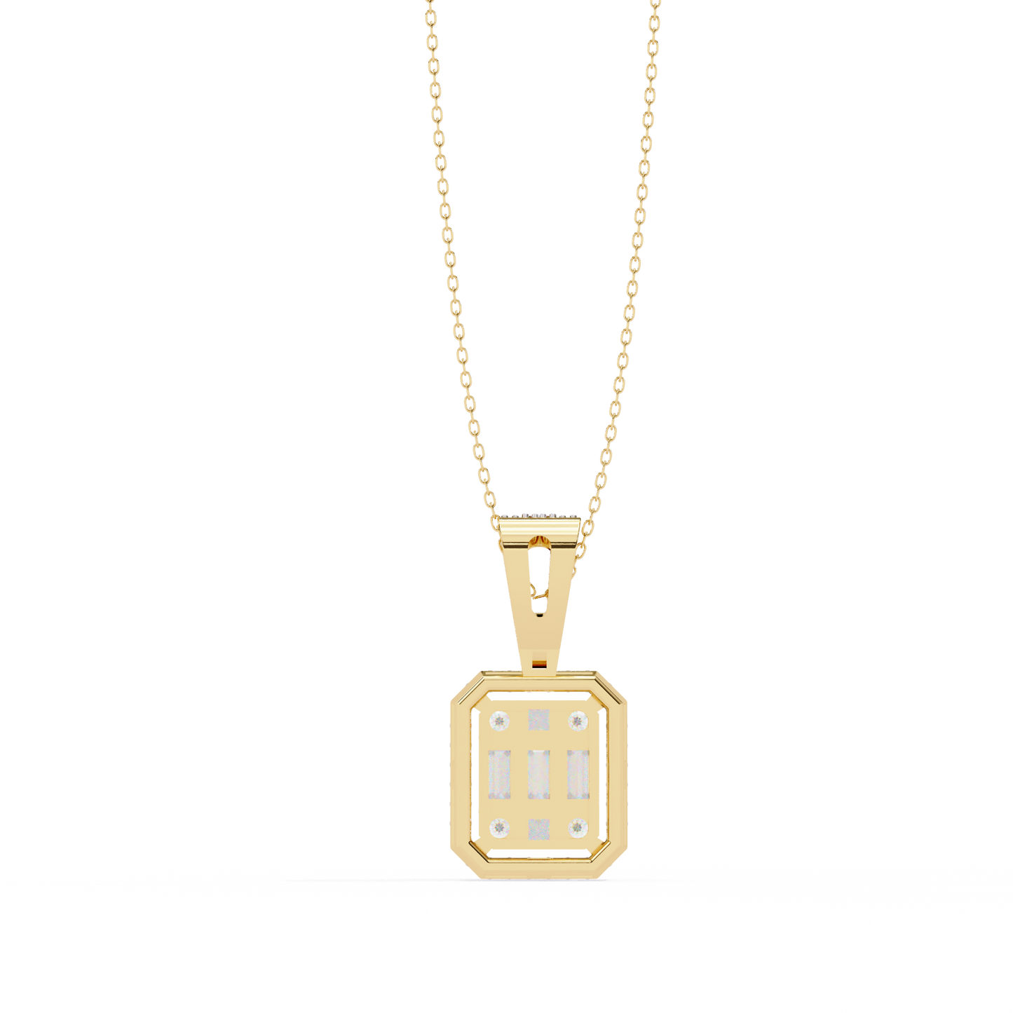 0.72 Ct Baguette & Round Brilliant Diamond Illusion Halo Pendant in Gold