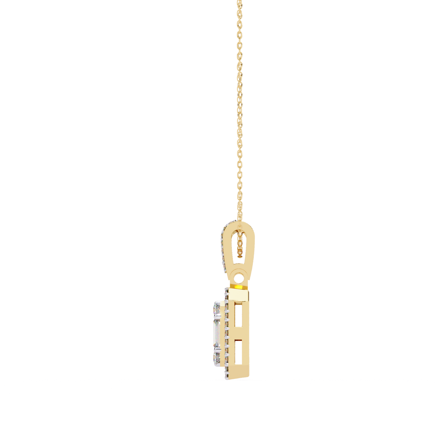 0.72 Ct Baguette & Round Brilliant Diamond Illusion Halo Pendant in Gold