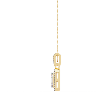 0.72 Ct Baguette & Round Brilliant Diamond Illusion Halo Pendant in Gold