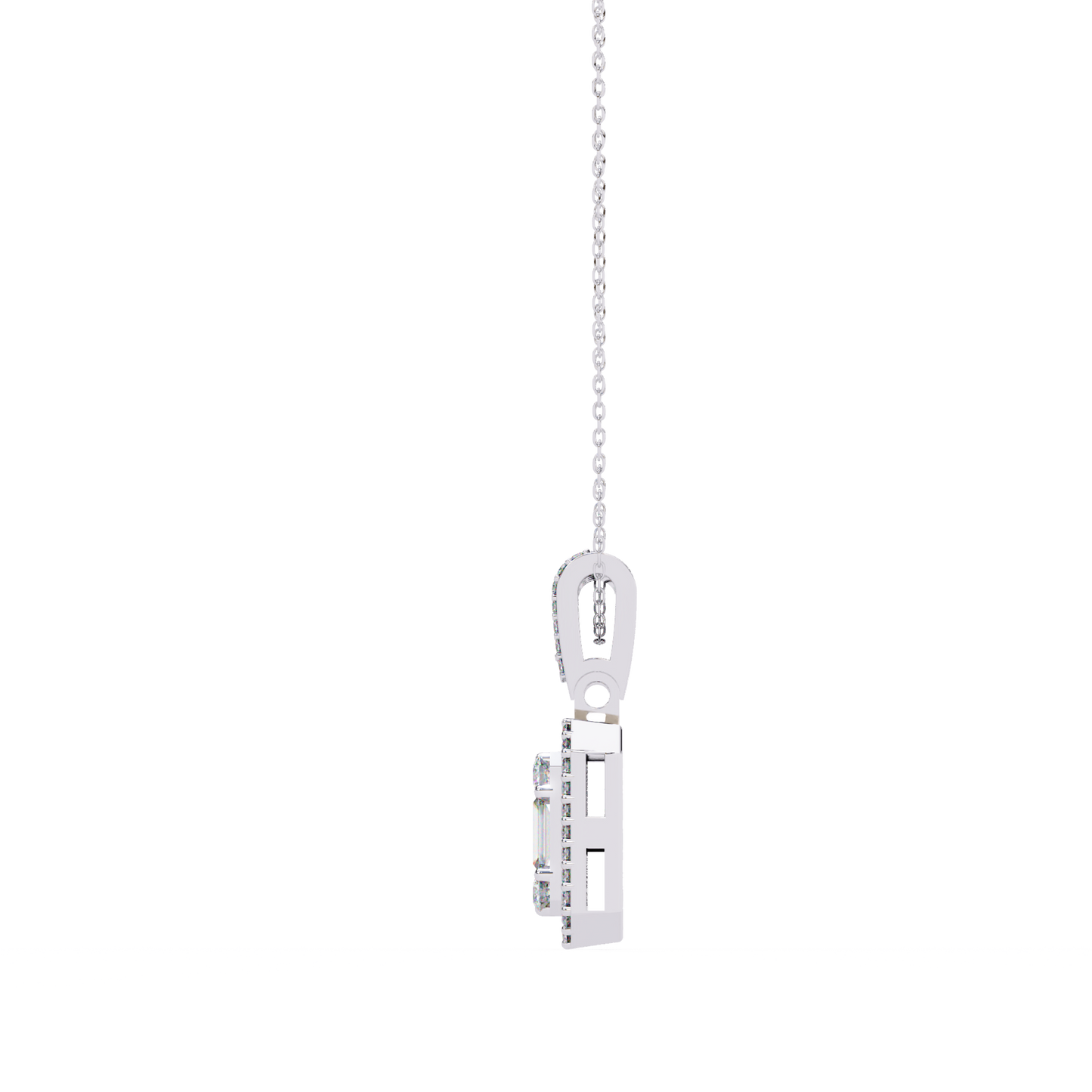 0.72 Ct Baguette & Round Brilliant Diamond Illusion Halo Pendant in Gold