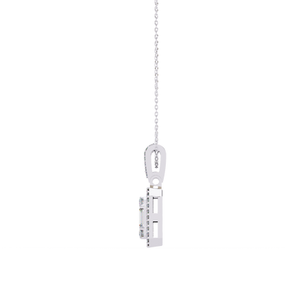 0.72 Ct Baguette & Round Brilliant Diamond Illusion Halo Pendant in Gold
