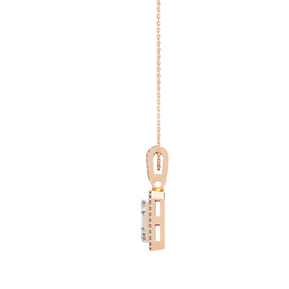 0.72 Ct Baguette & Round Brilliant Diamond Illusion Halo Pendant in Gold