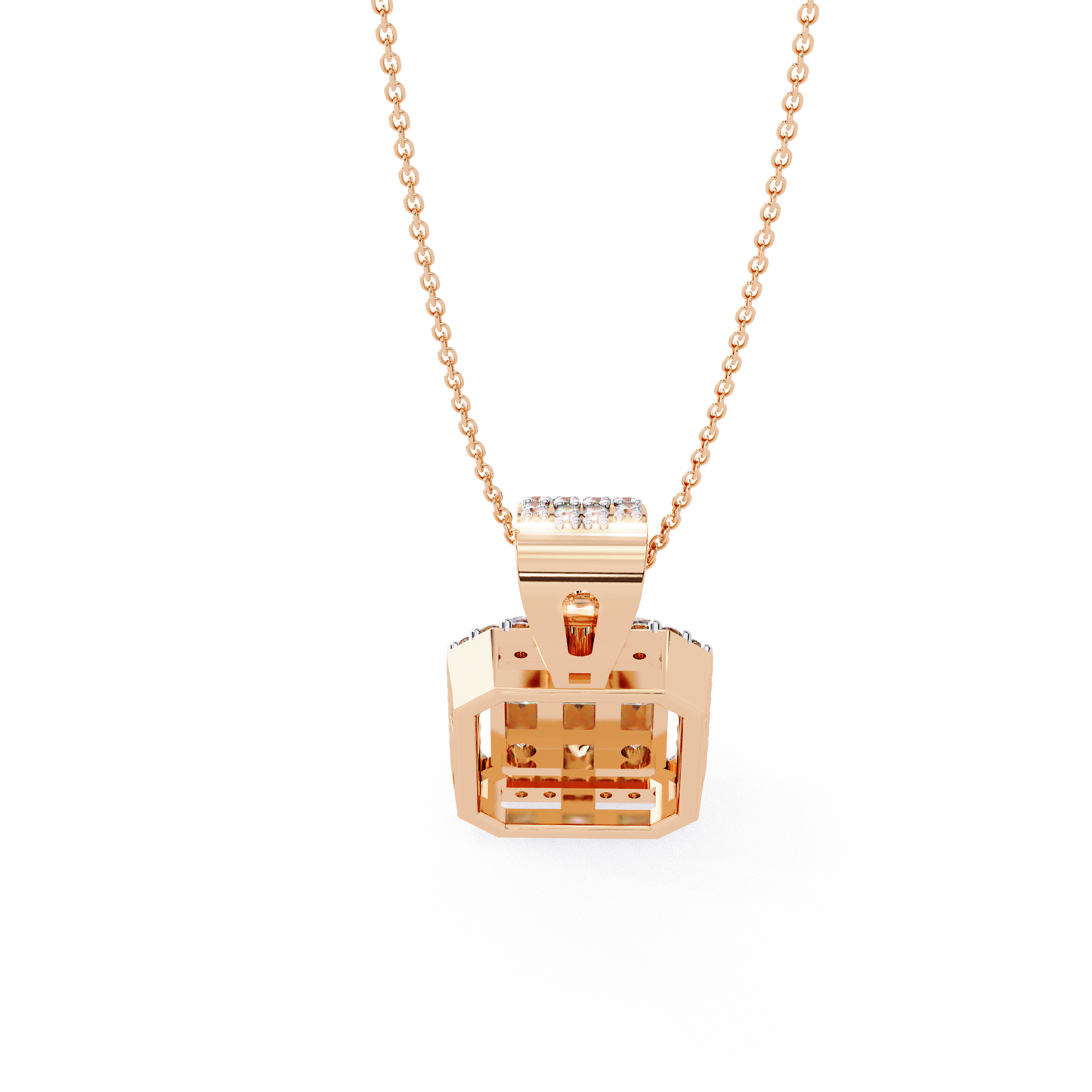 0.72 Ct Baguette & Round Brilliant Diamond Illusion Halo Pendant in Gold
