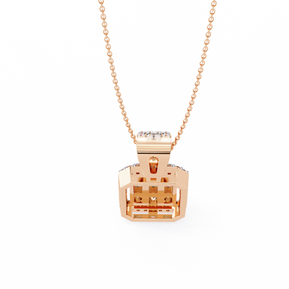 0.72 Ct Baguette & Round Brilliant Diamond Illusion Halo Pendant in Gold
