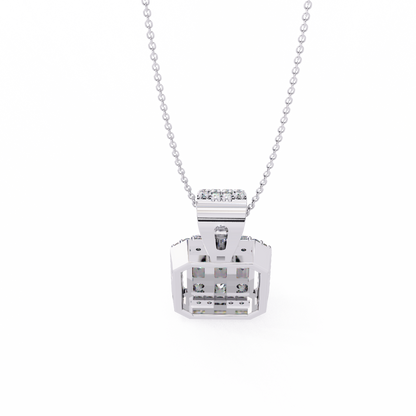 0.72 Ct Baguette & Round Brilliant Diamond Illusion Halo Pendant in Gold