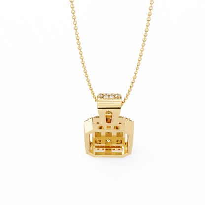 0.72 Ct Baguette & Round Brilliant Diamond Illusion Halo Pendant in Gold