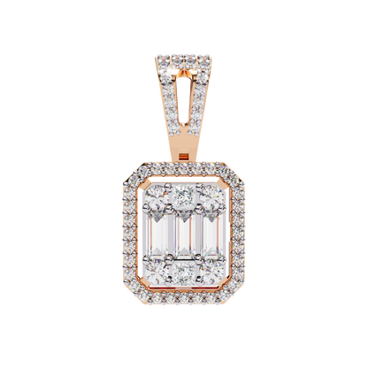 0.72 Ct Baguette & Round Brilliant Diamond Illusion Halo Pendant in Gold
