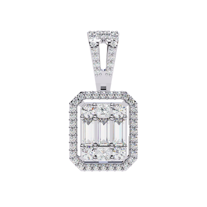 0.72 Ct Baguette & Round Brilliant Diamond Illusion Halo Pendant in Gold