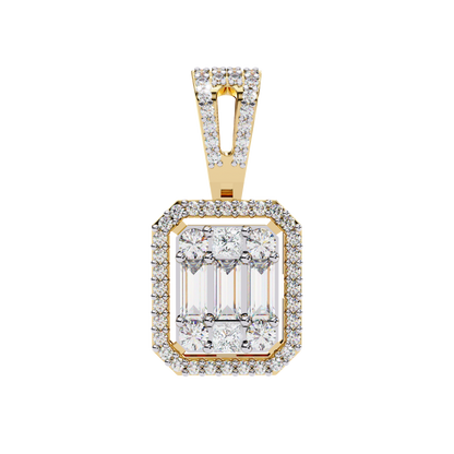 0.72 Ct Baguette & Round Brilliant Diamond Illusion Halo Pendant in Gold
