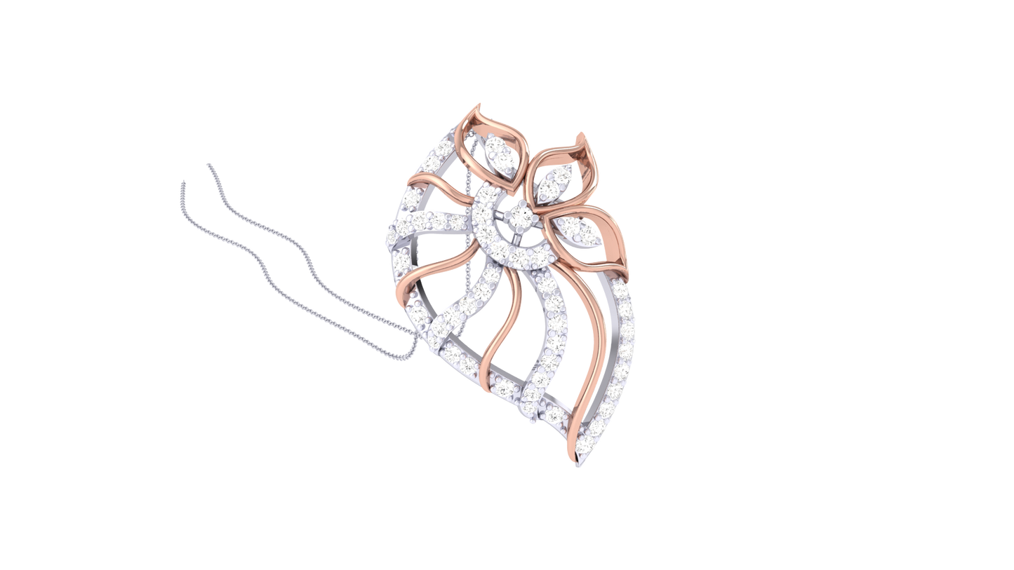 Stylized Leaf Motif Pendant In Gold – 0.37 Ct Sparking Diamonds