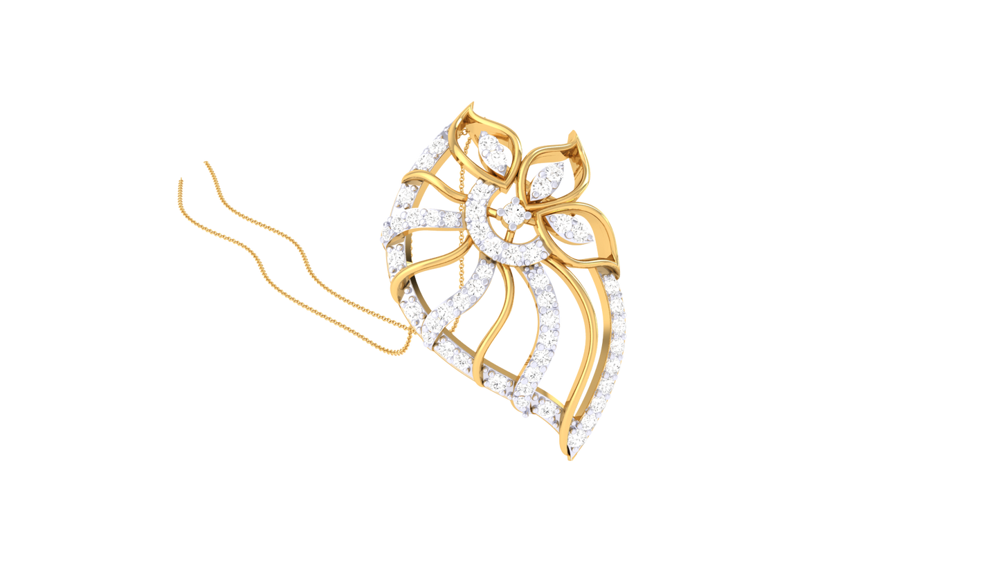 Stylized Leaf Motif Pendant In Gold – 0.37 Ct Sparking Diamonds