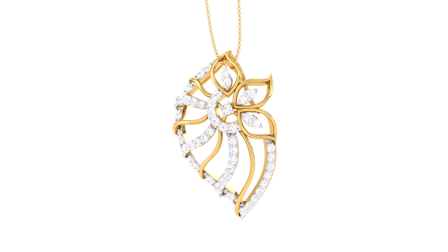 Stylized Leaf Motif Pendant In Gold – 0.37 Ct Sparking Diamonds