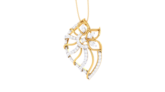 Stylized Leaf Motif Pendant In Gold – 0.37 Ct Sparking Diamonds