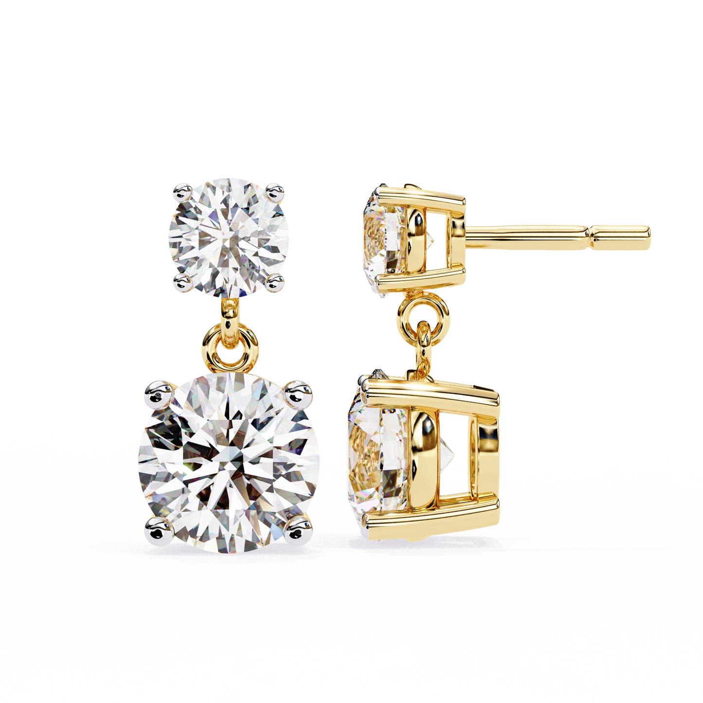 Timeless Elegance: Round Cut Diamond Drop Earrings In Gold - 7.46 Ct