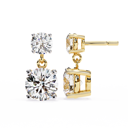 Timeless Elegance: Round Cut Diamond Drop Earrings In Gold - 7.46 Ct