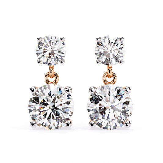 Timeless Elegance: Round Cut Diamond Drop Earrings In Gold - 7.46 Ct