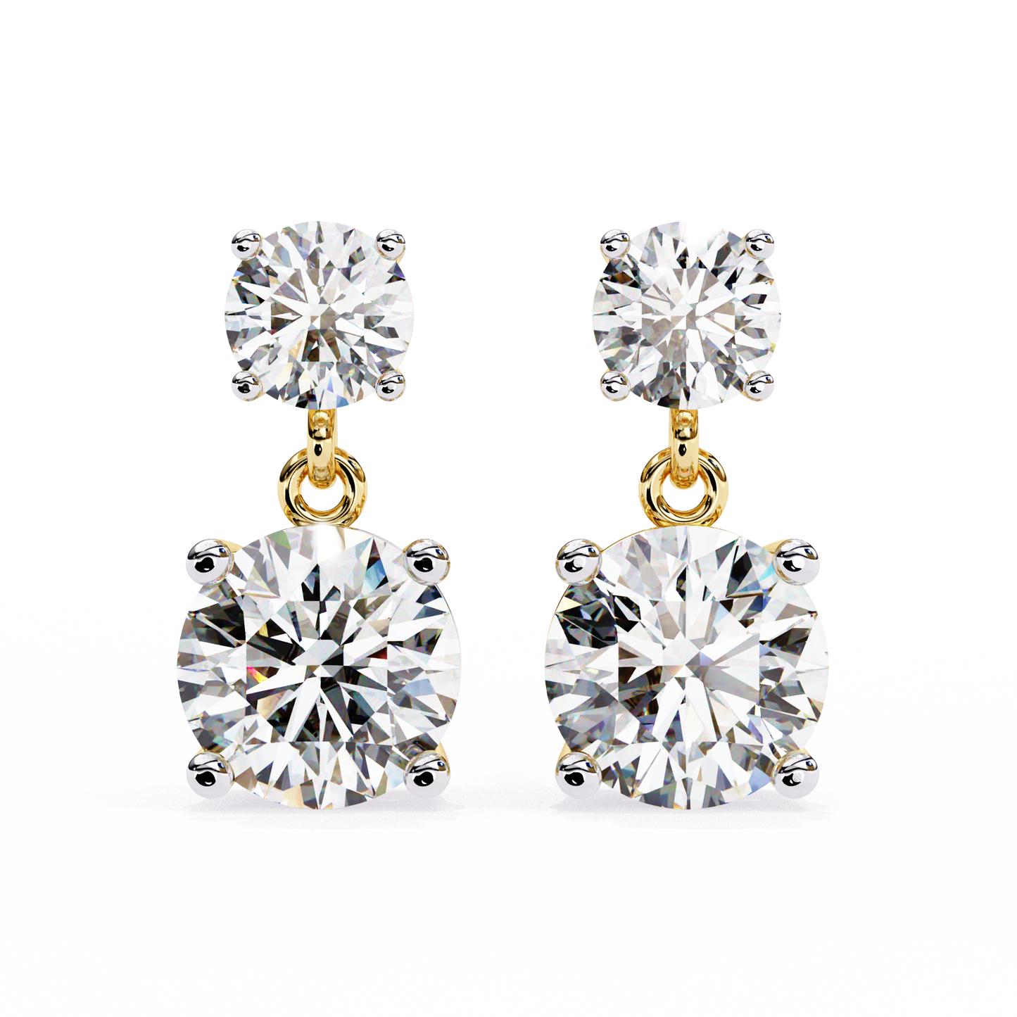 Timeless Elegance: Round Cut Diamond Drop Earrings In Gold - 7.46 Ct