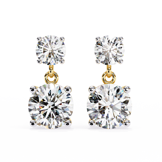Timeless Elegance: Round Cut Diamond Drop Earrings In Gold - 7.46 Ct
