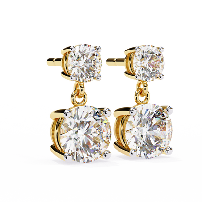 Timeless Elegance: Round Cut Diamond Drop Earrings In Gold - 7.46 Ct