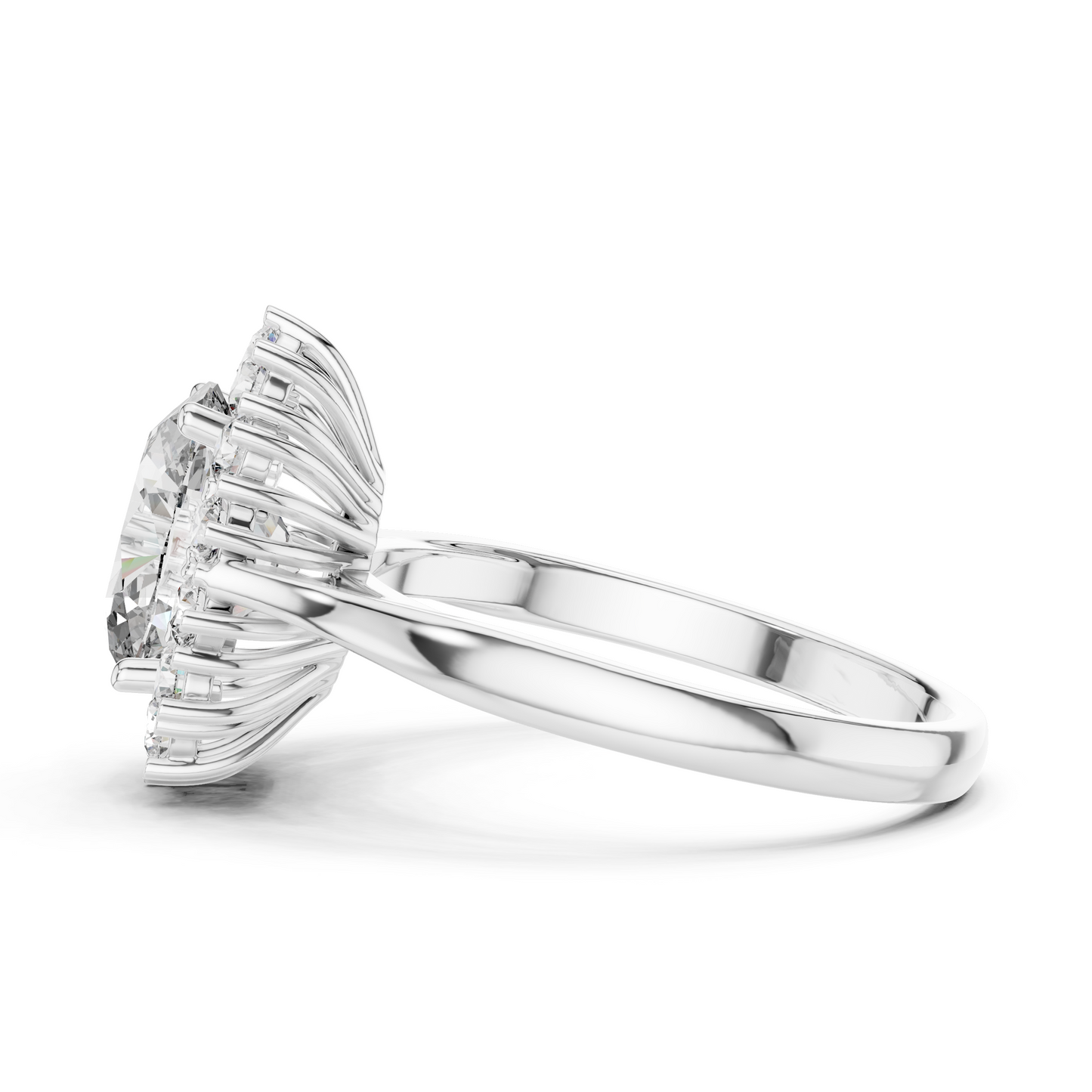 2.56CTW Oval Cut Diamond Sunburst Halo Engagement Ring in Yellow Gold