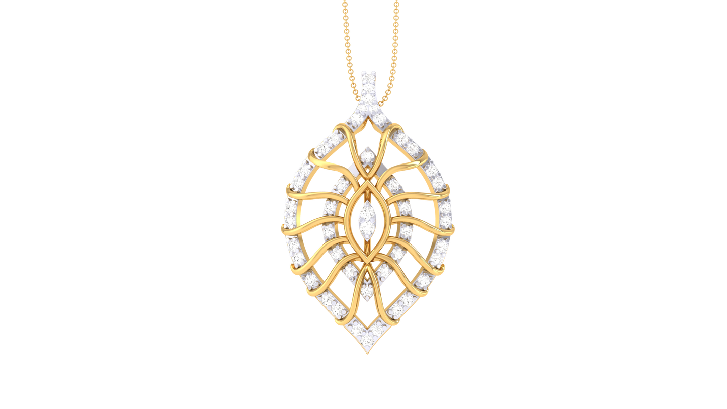 Twinned Leaf Motif Pendant In Gold – 0.28 Ct Sparking Diamonds
