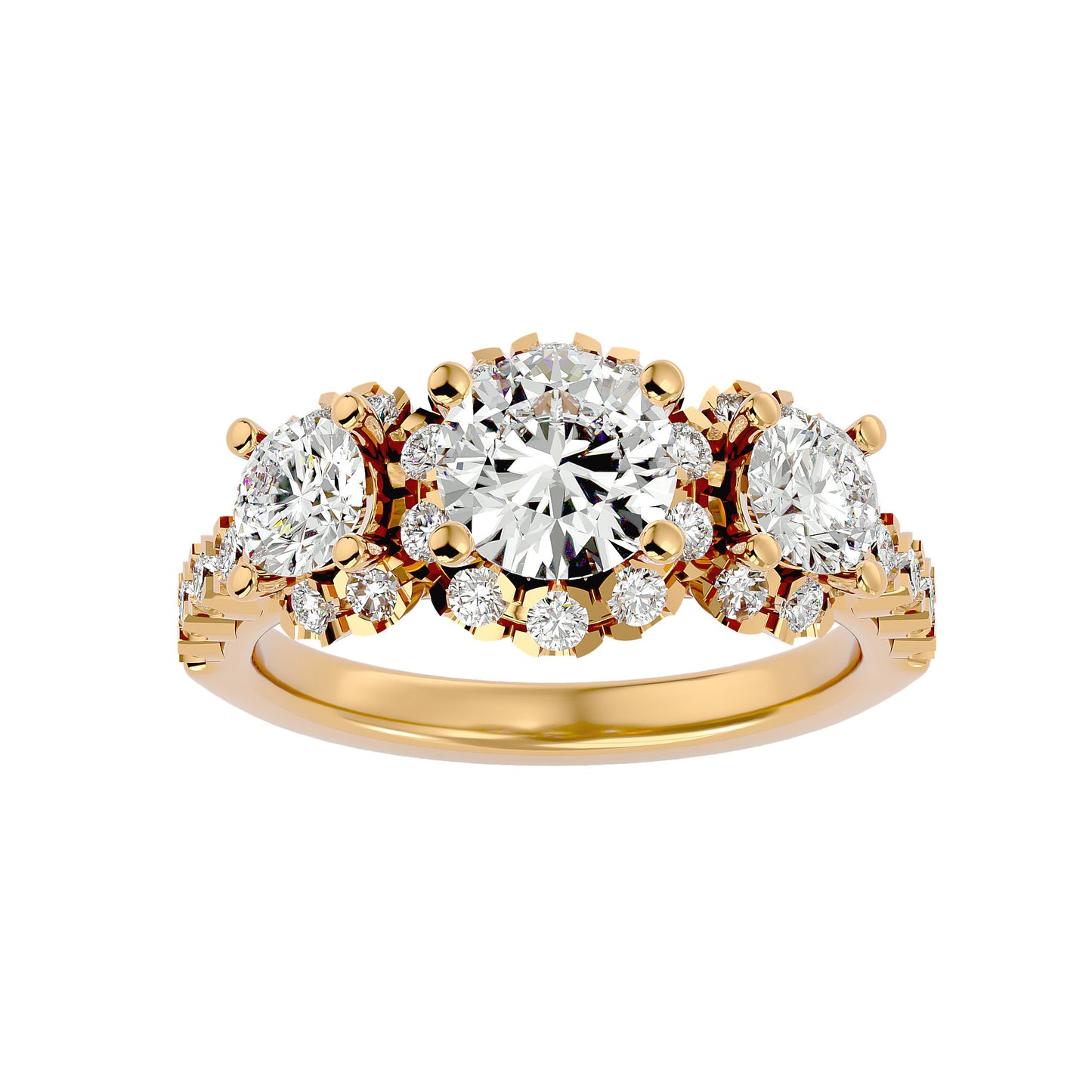 Trilune Constellation Three-Stone – 2ct Round Diamonds Gold Ring