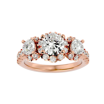 Trilune Constellation Three-Stone – 2ct Round Diamonds Gold Ring