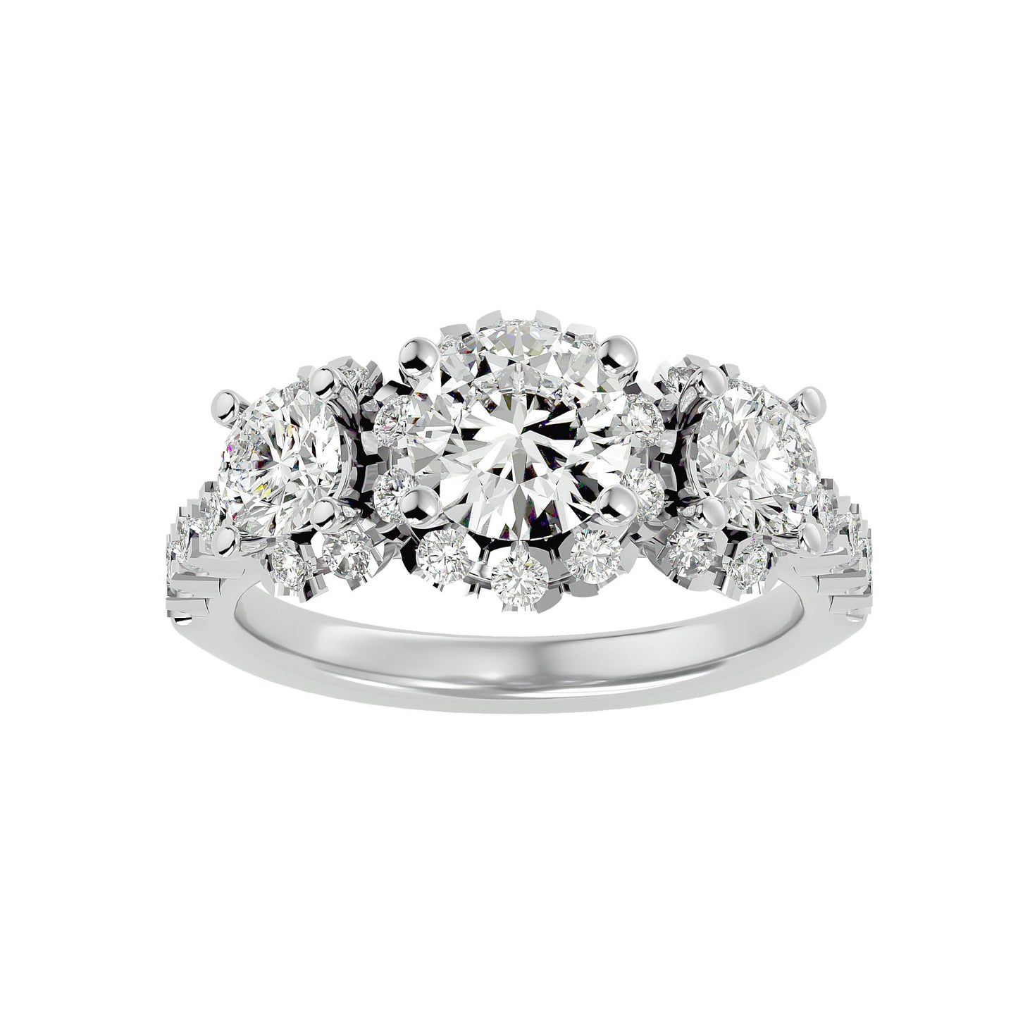 Trilune Constellation Three-Stone – 2ct Round Diamonds Gold Ring
