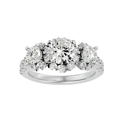 Trilune Constellation Three-Stone – 2ct Round Diamonds Gold Ring