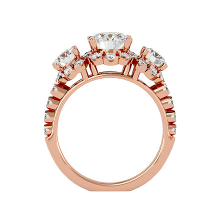 Trilune Constellation Three-Stone – 2ct Round Diamonds Gold Ring