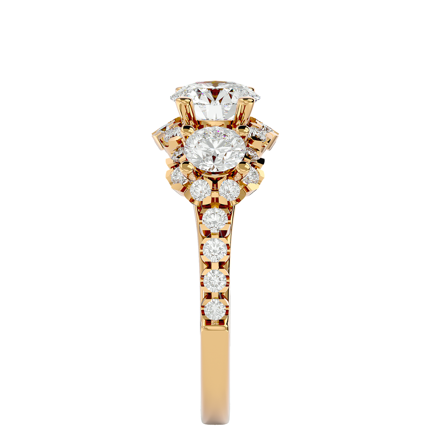 Trilune Constellation Three-Stone – 2ct Round Diamonds Gold Ring