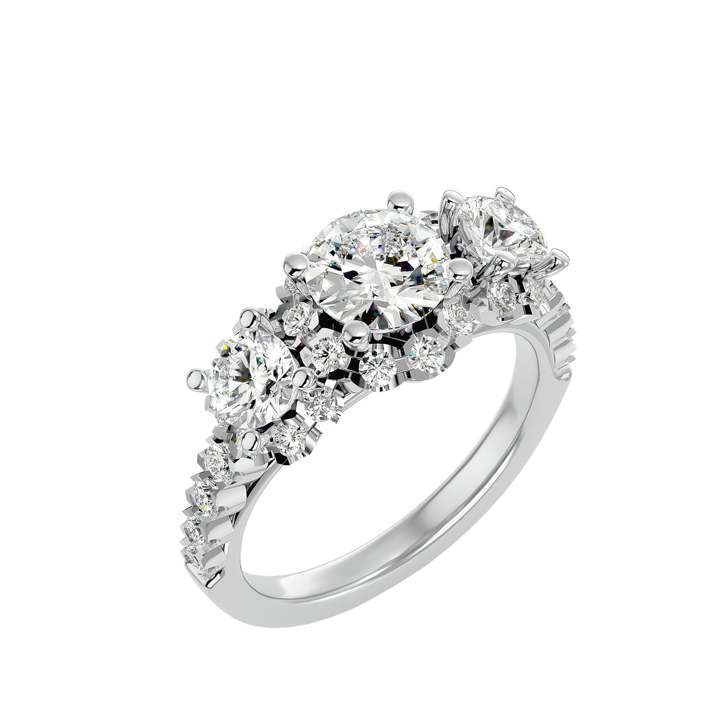 Trilune Constellation Three-Stone – 2ct Round Diamonds Gold Ring