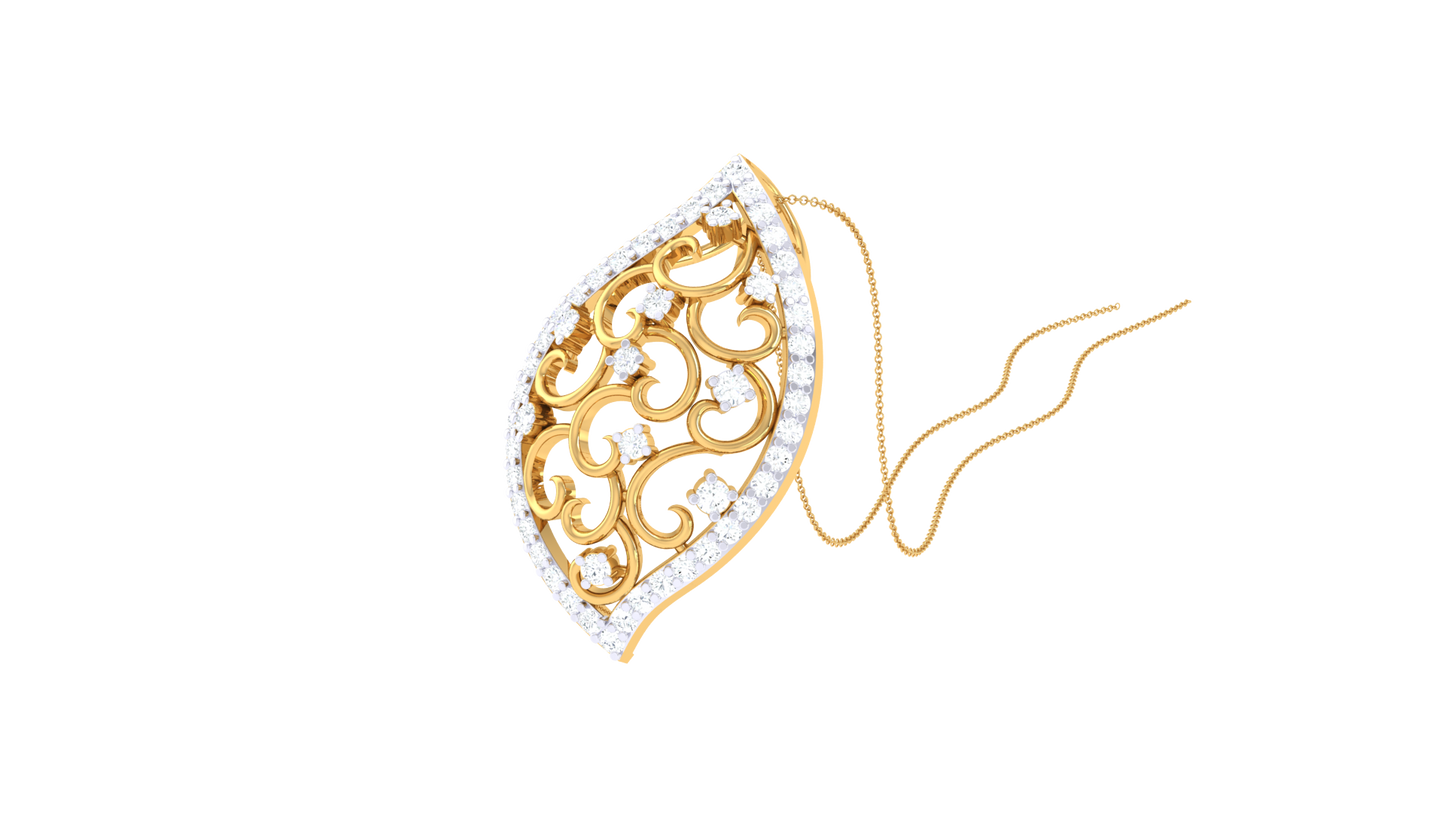 Ornate Gold Pendant With Diamond-Studded Leaf Design – 0.37 Ct