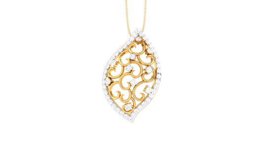 Ornate Gold Pendant With Diamond-Studded Leaf Design – 0.37 Ct