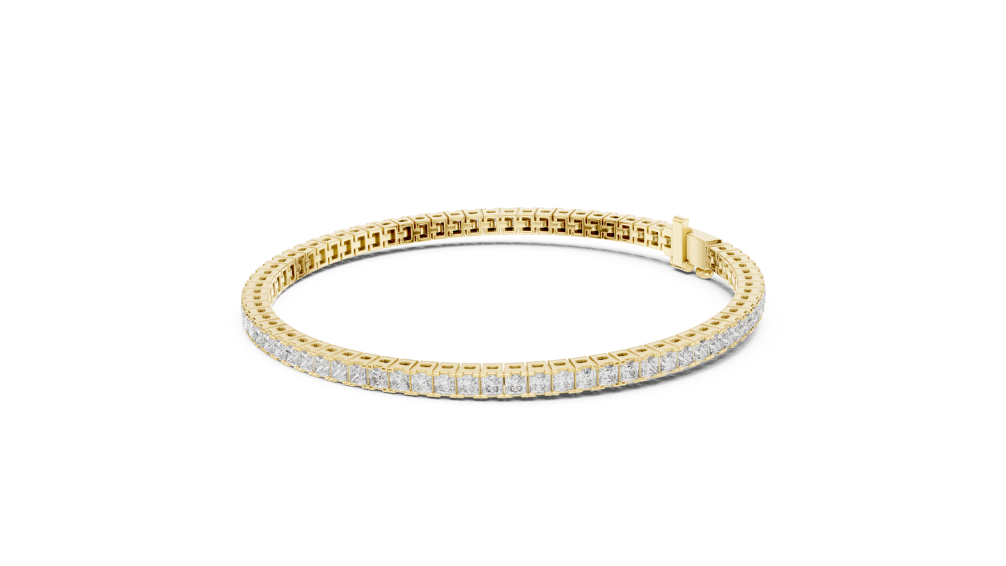 4.56CTW Princess Cut Diamond Tennis Bracelet in Yellow Gold