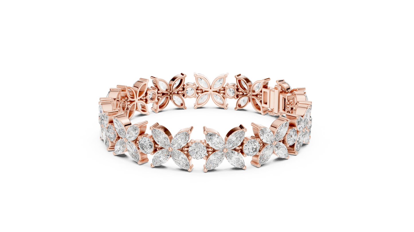 14.05CTW Marquise Floral Cluster Diamond Bracelet in Yellow Gold