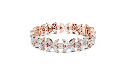 14.05CTW Marquise Floral Cluster Diamond Bracelet in Yellow Gold