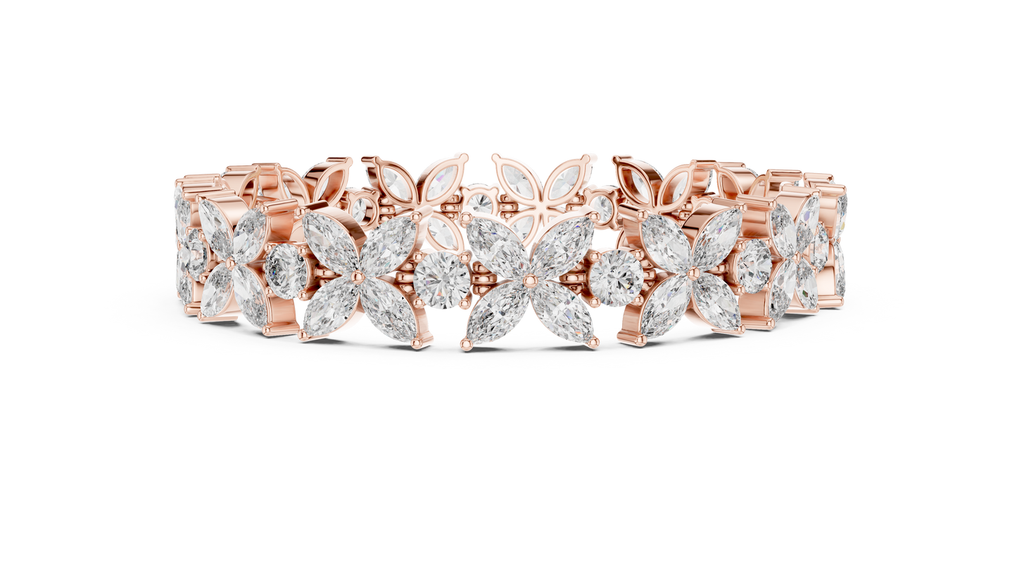 14.05CTW Marquise Floral Cluster Diamond Bracelet in Yellow Gold