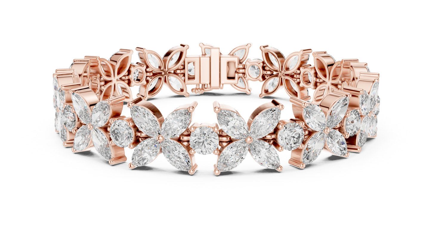 14.05CTW Marquise Floral Cluster Diamond Bracelet in Yellow Gold