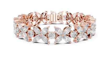 14.05CTW Marquise Floral Cluster Diamond Bracelet in Yellow Gold